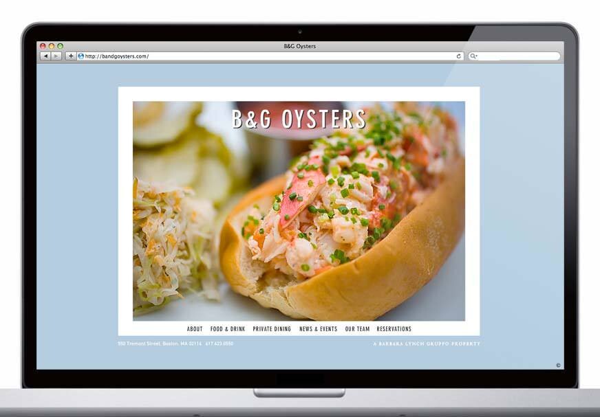 B&G Oysters website on a laptop
