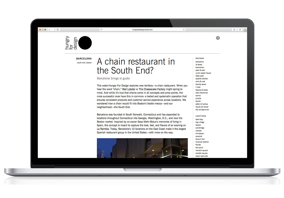 Hungry for Design restaurant review on website