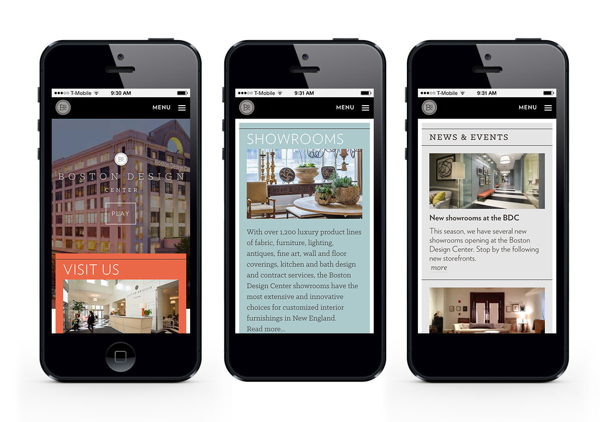 Boston Design Center website on iPhones