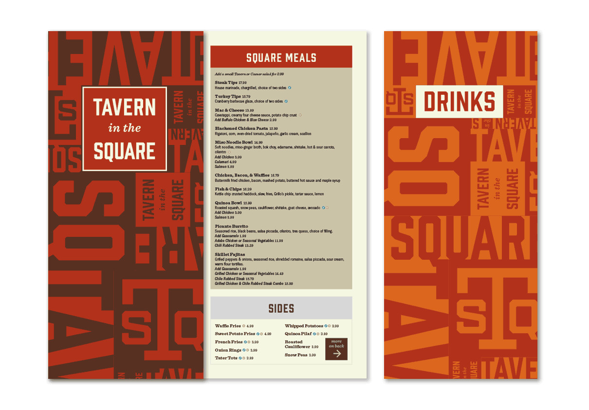 Redesigned Tavern in the Square menu