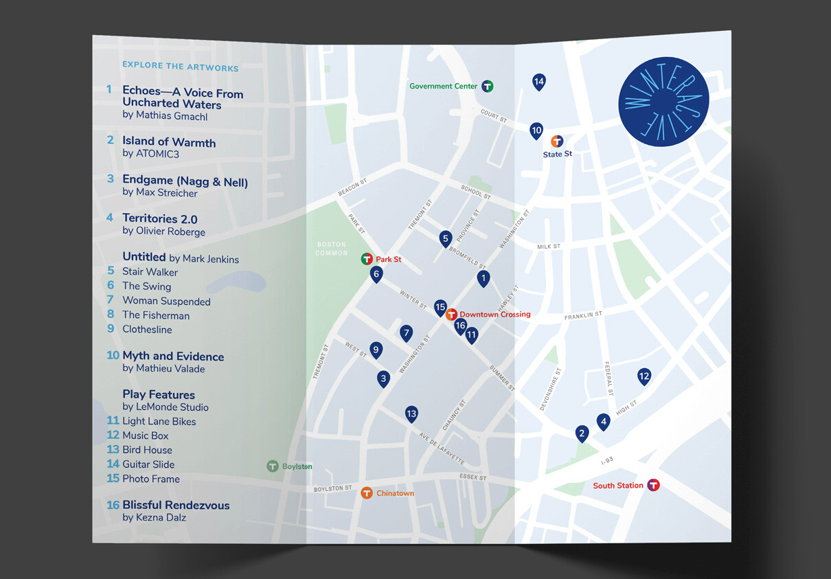 Winteractive tri-fold brochure showing map of artworks